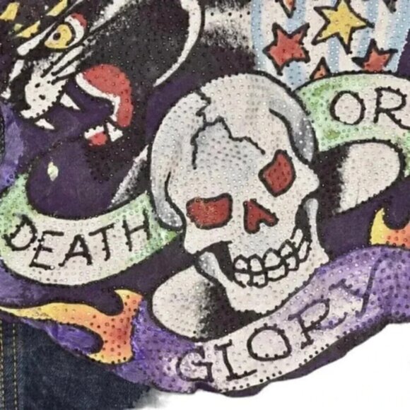 Polo Jeans Ralph Lauren Ed Hardy Denim Vest Rework Blue Jean Size Large - Picture 2 of 11